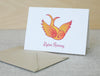 a white card with a yellow bird on it