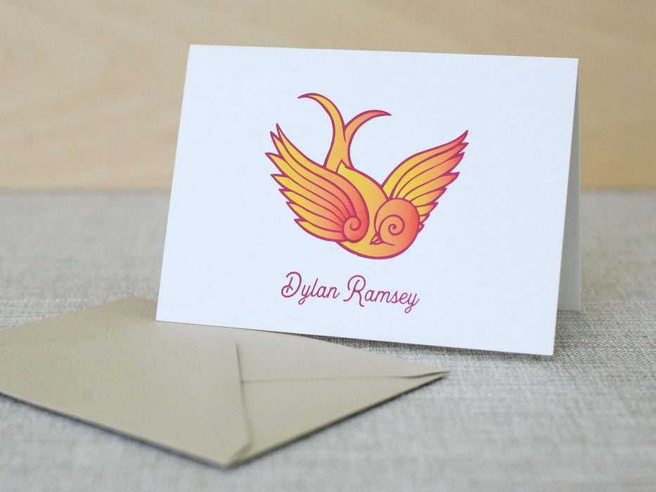 a white card with a yellow bird on it
