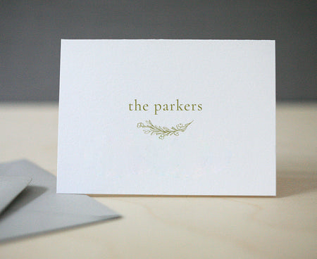Letterpress stationery notecard, folded letterpress card personalized with your name and botanical artwork.