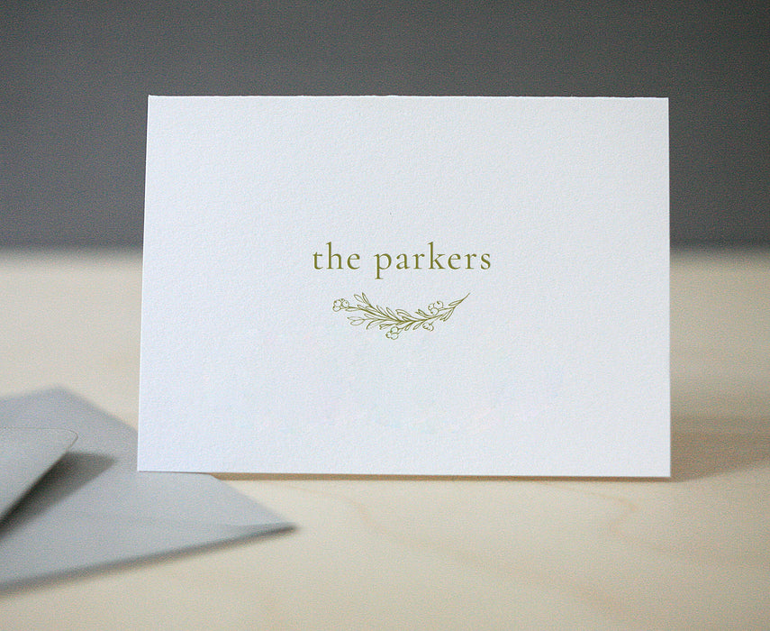 Letterpress stationery notecard, folded letterpress card personalized with your name and botanical artwork.