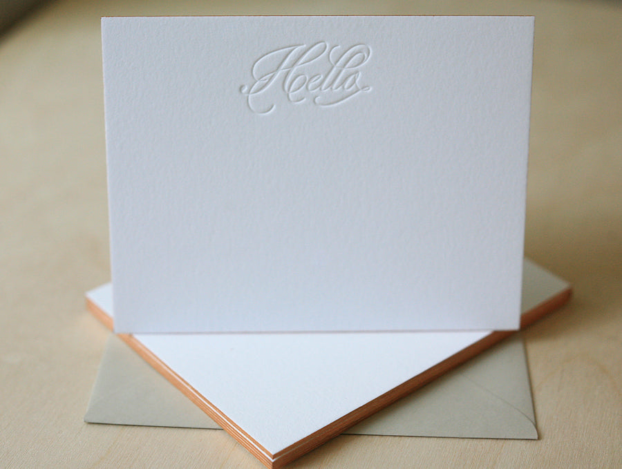 Hello Script Letterpress Edge Painted Notes