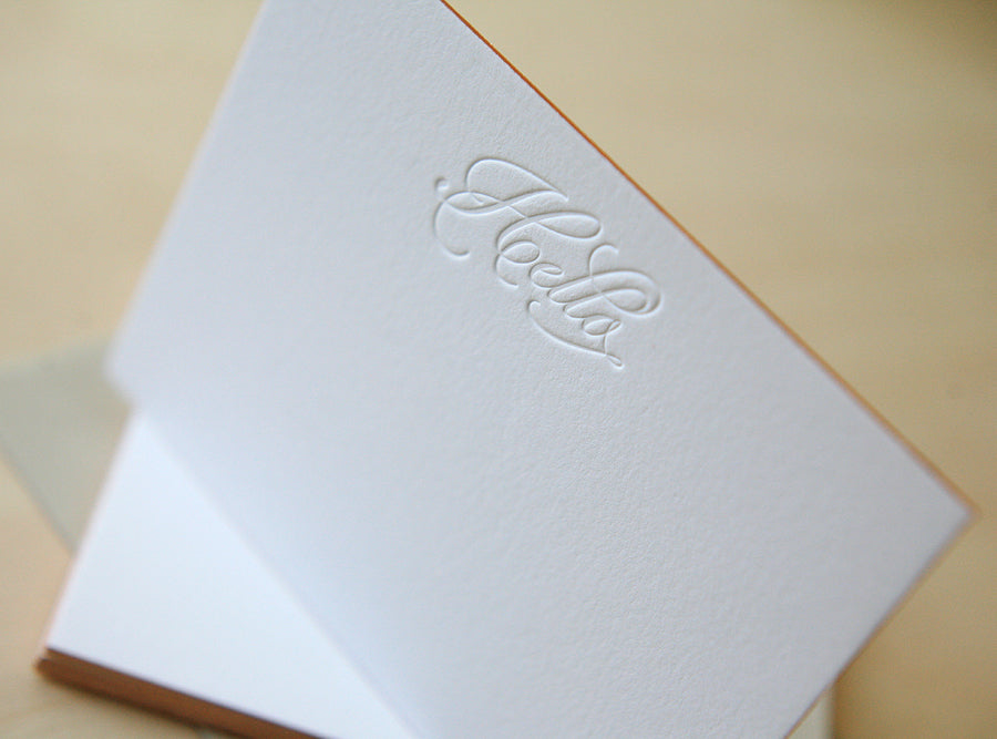 Hello Script Letterpress Edge Painted Notes